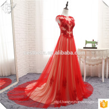 Hot Sale !! Real Picture Luxurious High Quality See Through Beaded Red Long Wedding Dress Evening Gown